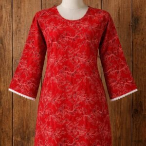 Anvera Red Midnight Floral Grace Short Kurti