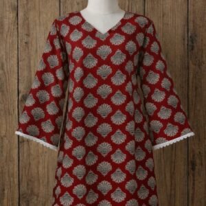 Anvera Crimson Mughal Motif Short Kurti